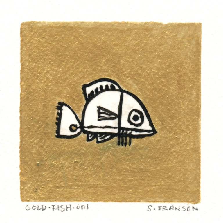 Painting of a fish with a gold background