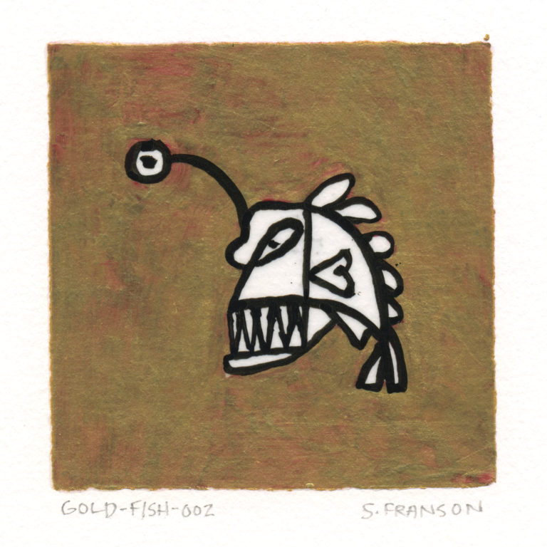 Painting of a fish with a gold background